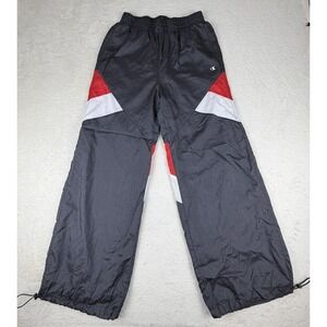 Champion Life Women's Warm Up Pants Blk/Red/Wht Colorblock Crinkled Nylon Mesh M